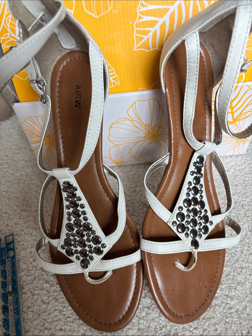 Apt. 9 White Jeweled T-Strap Sandals with Brown Footbed